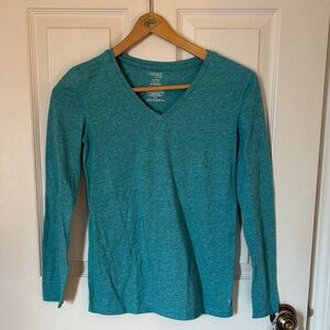 Danskin Now Teal V-Neck Long Sleeve Top XS 0-2 Semi Fitted